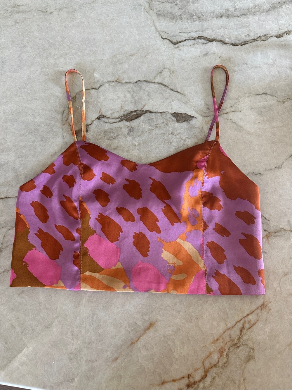Christian Lacroix Pink, Orange & Purple Satin Cami Crop Top